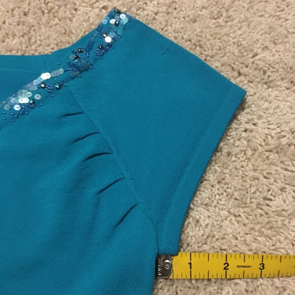Pink Poodle Teal Mermaid Scale and Diamond Bead Cap Sleeve Top - Picture 16 of 16